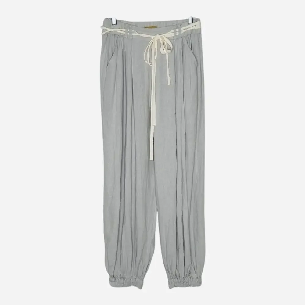 Free People Free-Est Linen Blend Jogger Pants Tie Waist Small Grey